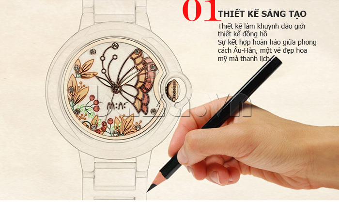 Đồng hồ nữ Mini MN1099 cánh bướm mùa xuân thiết kế đầy sáng tạo 