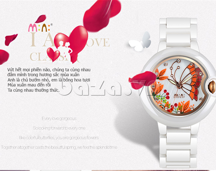 Đồng hồ nữ Mini MN1099 cánh bướm mùa xuân họa tiết độc đáo đầy màu sắc 
