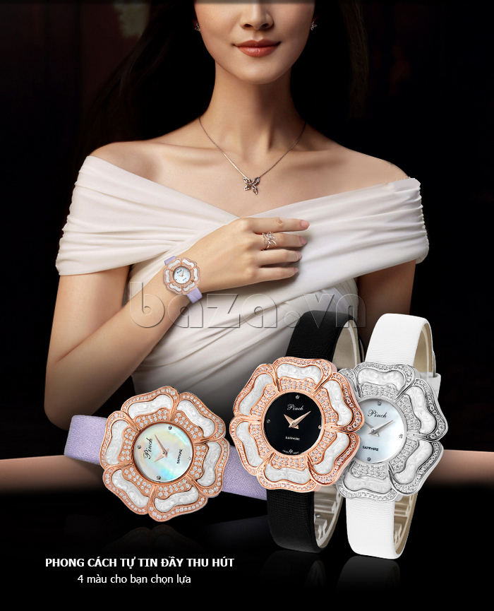 Đồng hồ nữ " Đồng hồ nữ mặt hình hoa 6 cánh thời trang Pinch L9502 "  phong cách tự tin đầy thu hút
