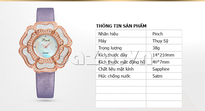 Đồng hồ nữ " Đồng hồ nữ mặt hình hoa 6 cánh thời trang Pinch L9502 "  chất liệu cao cấp bền đẹp