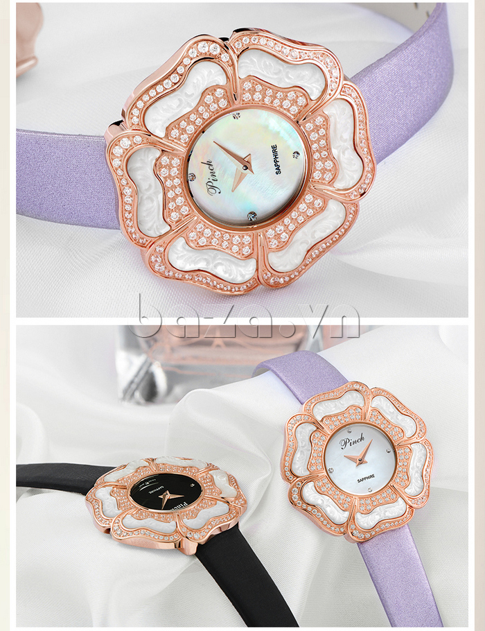 Đồng hồ nữ " Đồng hồ nữ mặt hình hoa 6 cánh thời trang Pinch L9502 "  phụ kiện thời gian ý nghĩa