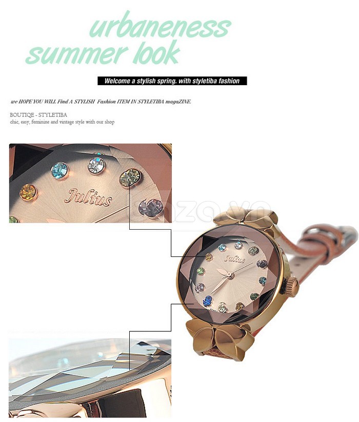 Baza.vn: Đồng hồ nữ Julius JA627 các viên đá màu thay cho mốc giờ