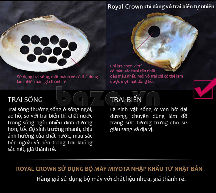 Phân biệt Đồng hồ nữ Royal Crown vs đồng hồ giả e