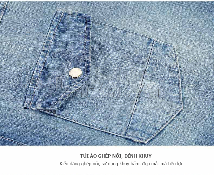 sơ mi jean nam khuy bấm vintage K-Jeans FC-14572  tinh tế