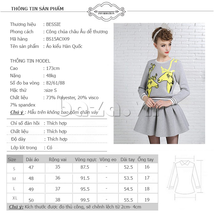 Thông tin sản phẩm áo thun nữ in họa tiết Bessie BS15AC009