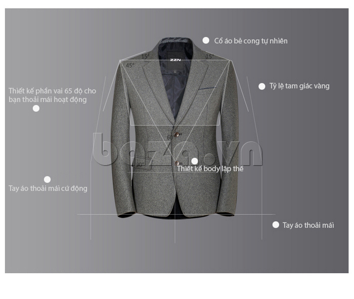 Các chi tiết thiết kế trên áo vest được may theo tỉ lệ tam giác vàng