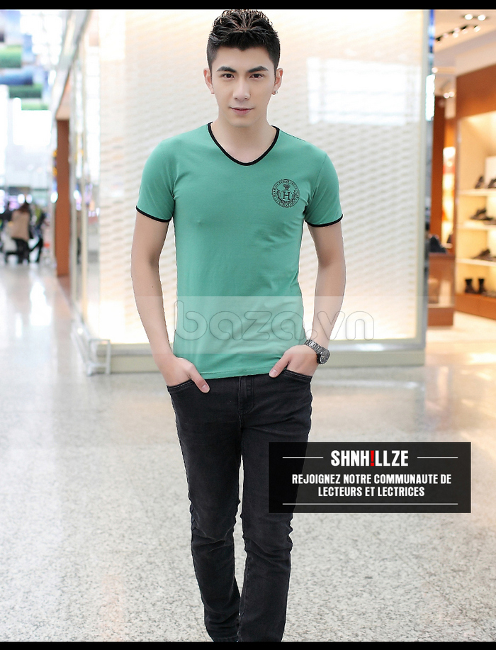 Áo T-Shirt nam tay ngắn body, kiểu dáng Hàn Quốc màu bạc hà mới lạ 