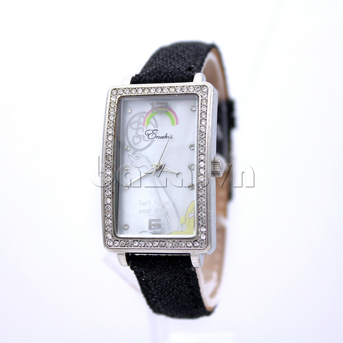 Đồng hồ nữ Julius EK-1005 Mặt chữ nhật đính đá viền pha lê tinh xảo 