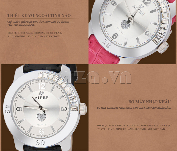 Đồng hồ nữ Aiers F127L chữ số to bản thiết kế vỏ ngoài tinh xảo 