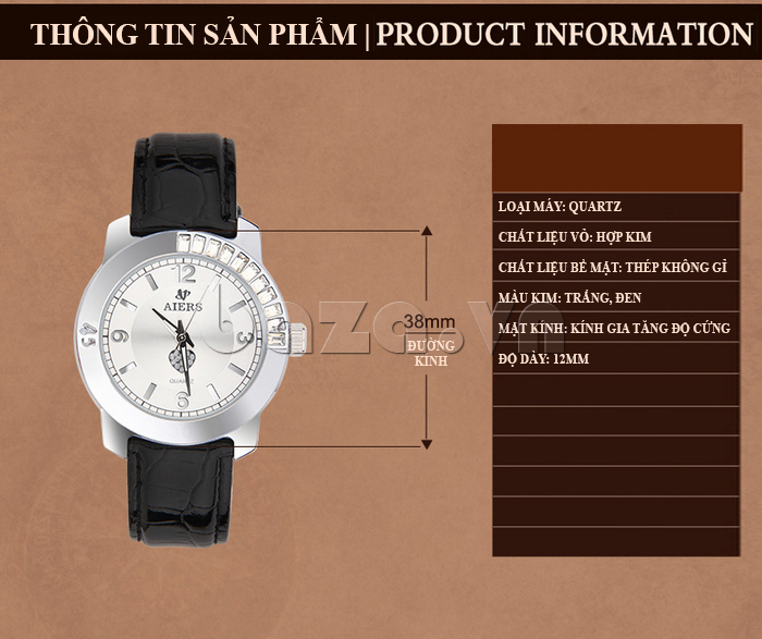 Đồng hồ nữ Aiers F127L chữ số to bản sản phẩm cao cấp 