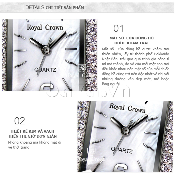 Đồng hồ nữ gắn pha lê Royal Crown 3809B/63809