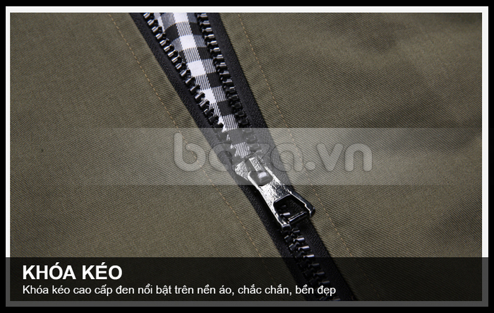 Baza.vn: Áo Jacket nam kiểu khóa kéo đen nổi bật trên nền áo
