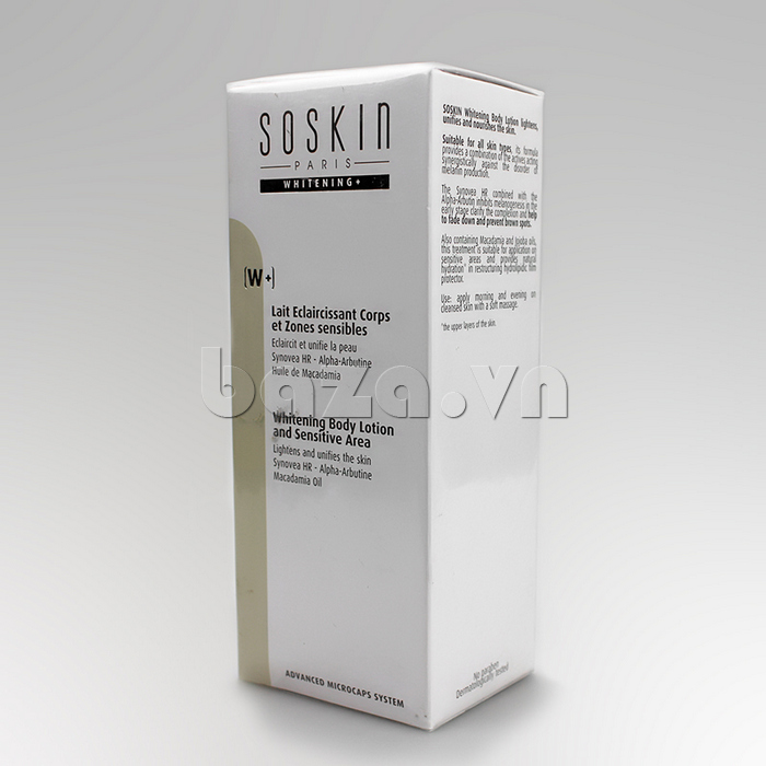 Sản phẩm kem dưỡng thể Soskin Whitening Body Lotion and Sensitive Area