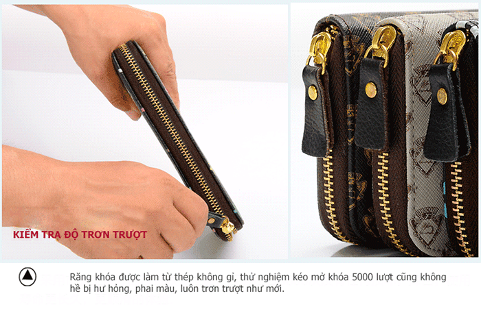 Có thể kiểm tra độ trơn trượt của khóa kéo trên chiếc ví da nữ