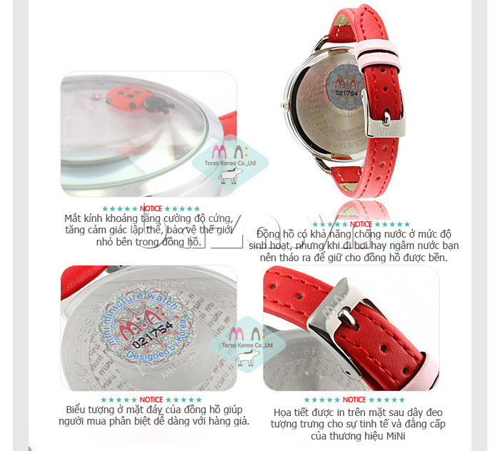 Đồng hồ nữ Mini MNS817 cánh cam dây da màu đỏ