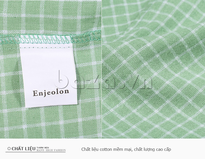 Áo sơ mi nam kẻ ô xanh Enjeolon C2015 - chất liệu cotton mềm mại