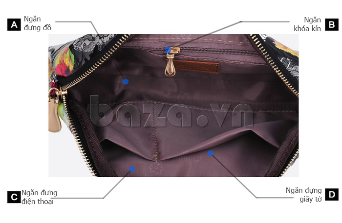 Túi xách nữ Binnitu B78001 Hoa văn trẻ trung thiết kế ngăn đựng đồ khoa học 