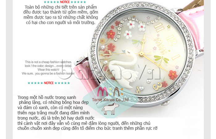 Đồng hồ nữ Mini Thiên nga trắng tạo nên từ chất liệu thân thiện với môi trường 