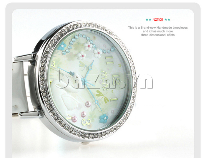 Đồng hồ nữ Mini Thiên nga trắng họa tiết gốm cao cấp hài hòa với pha lê sáng đẹp
