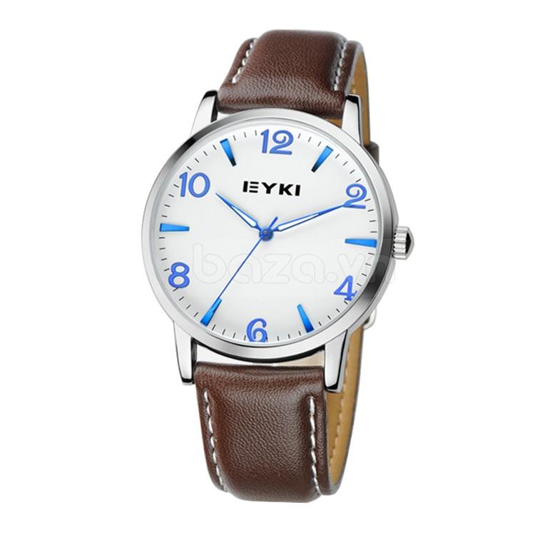  Đồng hồ nam Eyki 8621 mặt trắng viền bạc