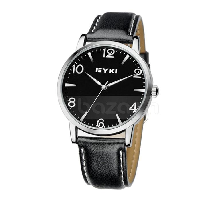  Đồng hồ nam Eyki 8621 mặt đen viền bạc