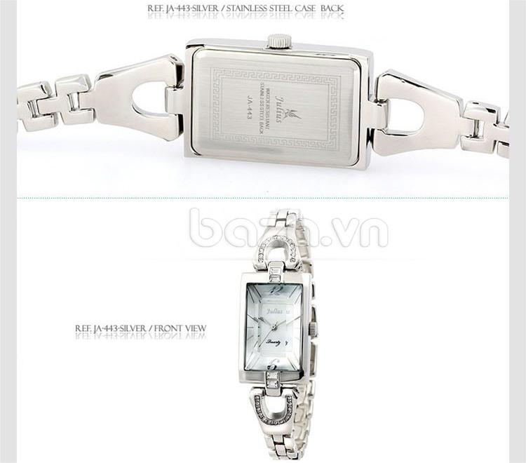 Đồng hồ nữ thời trang Hàn Quốc Julius JA-443 mặt sau in rõ thông tin chính hãng