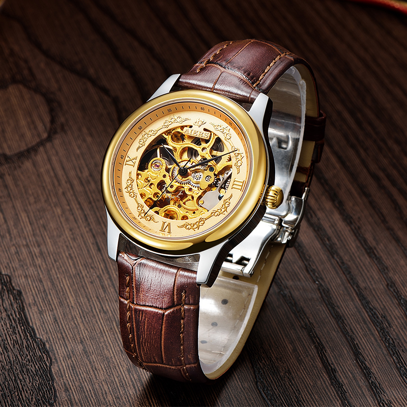 Đồng hồ nam Aiers B125G mặt rỗng chạm khắc tinh xảo