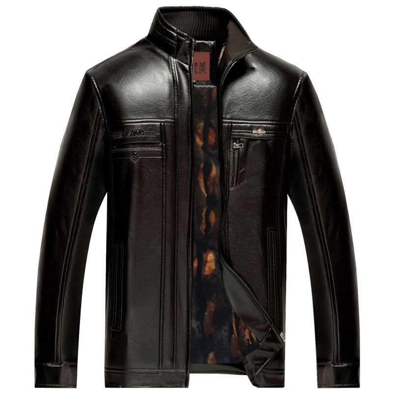 Áo Jacket da nam trung niên khóa kéo lót lông Men Leather