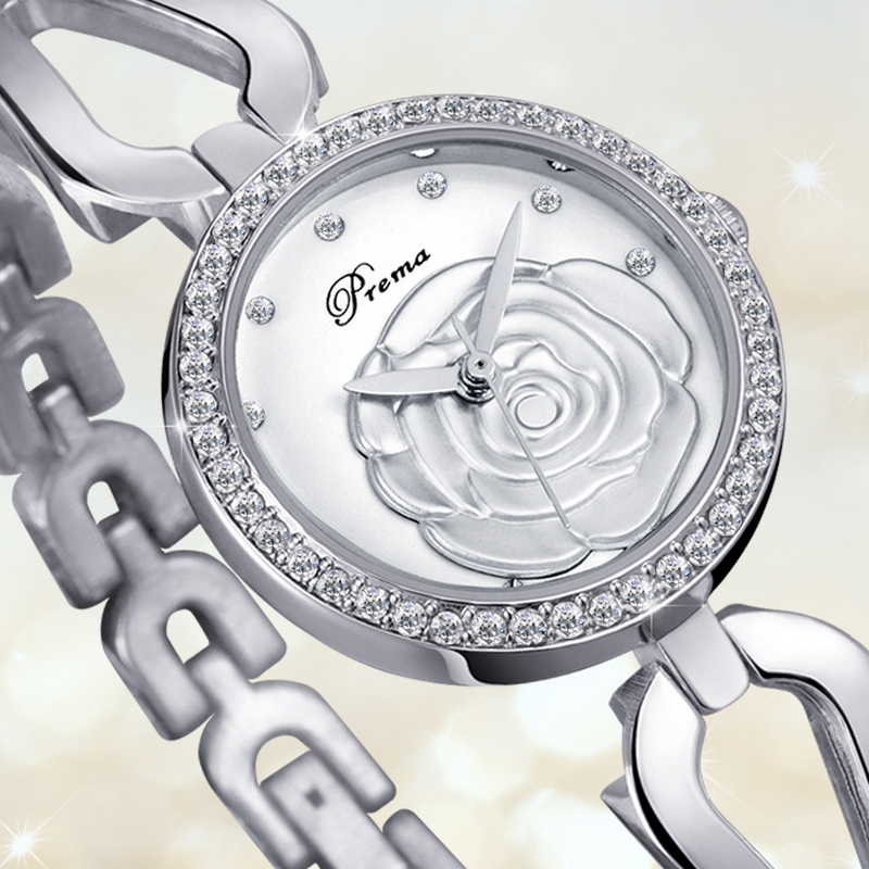 Đồng hồ trang sức nữ Prema mặt hoa hồng khảm đá