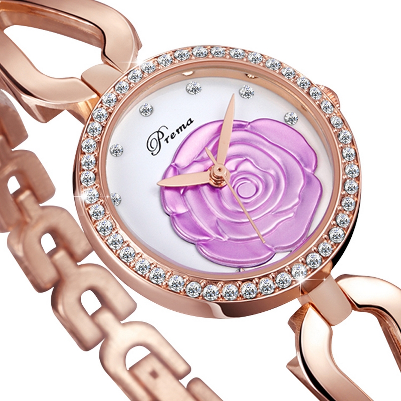 Đồng hồ trang sức nữ Prema mặt hoa hồng khảm đá