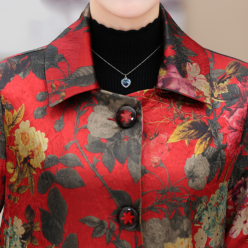 Áo khoác nữ dáng dài cổ bẻ in hoa mùa xuân SMT