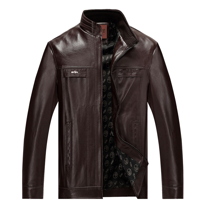 Áo Jacket da nam trung niên cổ đứng lót nỉ Men Leather