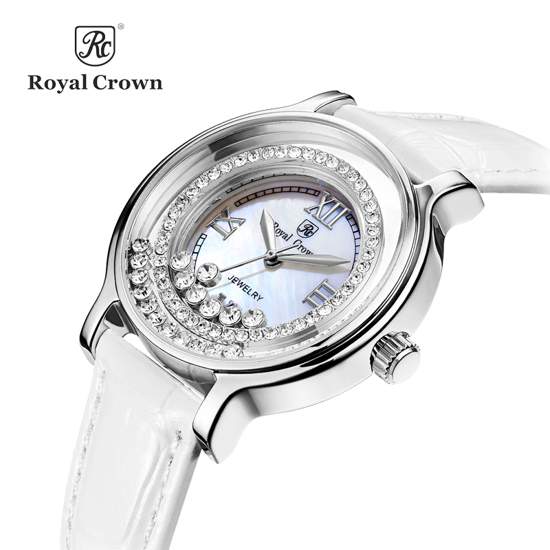 Đồng hồ nữ dây da Royal Crown mặt gắn pha lê