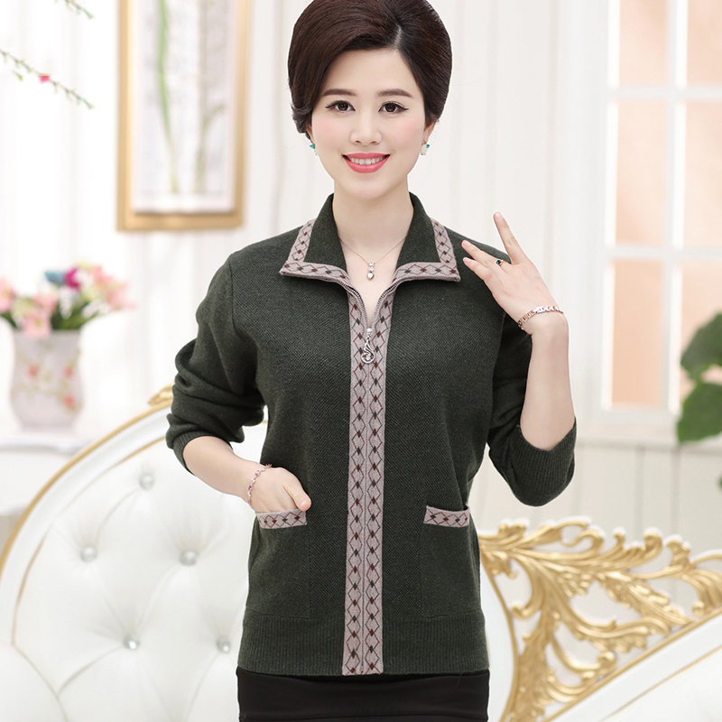 Áo khoác len nữ trung niên SMT họa tiết hình thoi