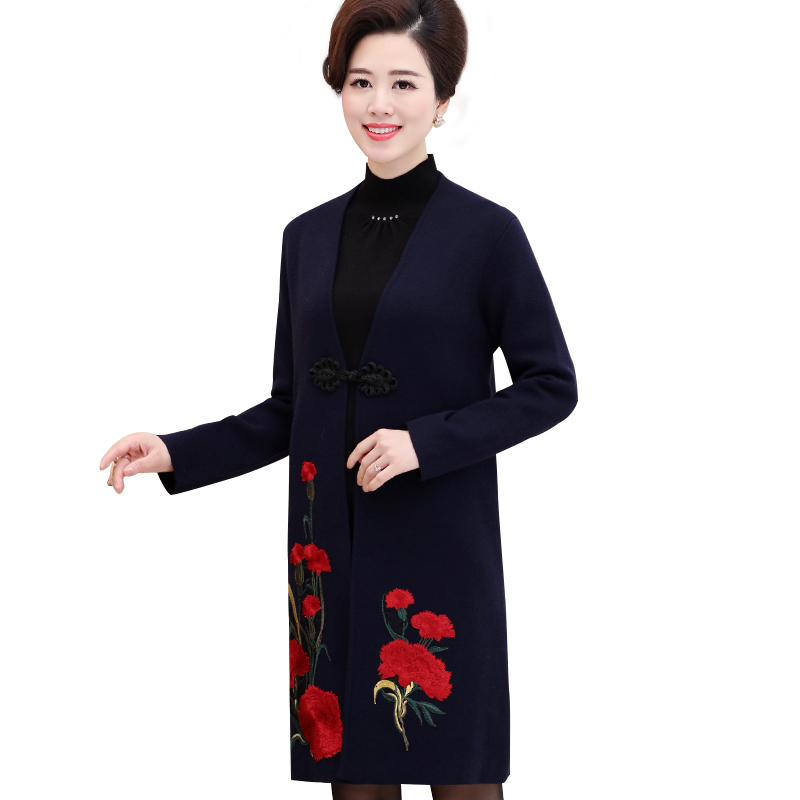 Áo khoác dạ nữ dáng dài thêu hoa cẩm chướng SMT