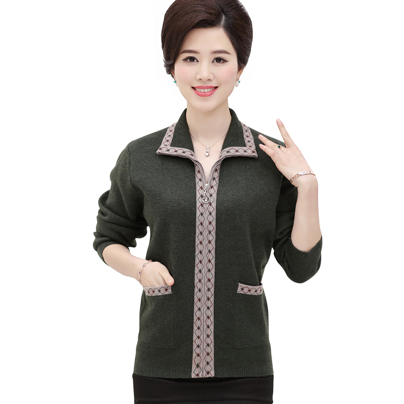 Áo khoác len nữ trung niên SMT họa tiết hình thoi