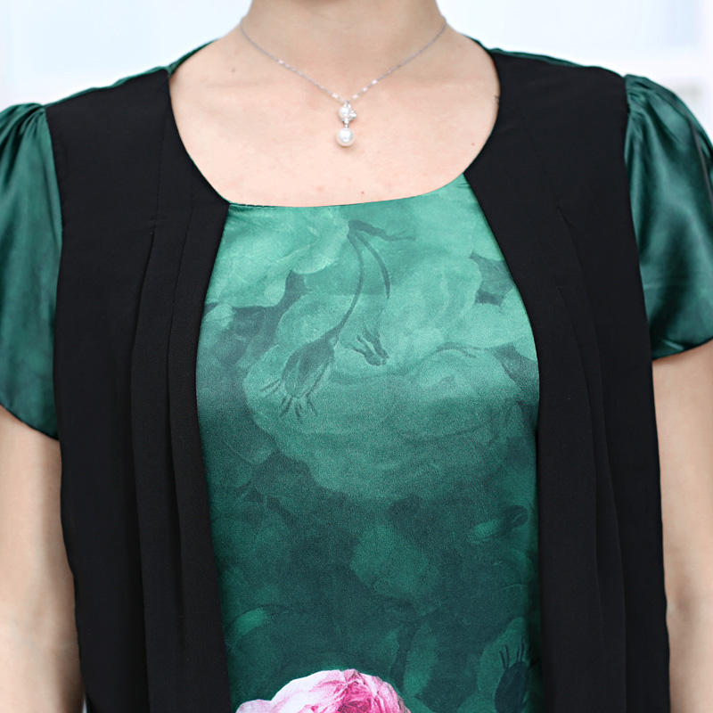 Áo trung niên dáng dài vạt xẻ 2 lớp in hoa Péman